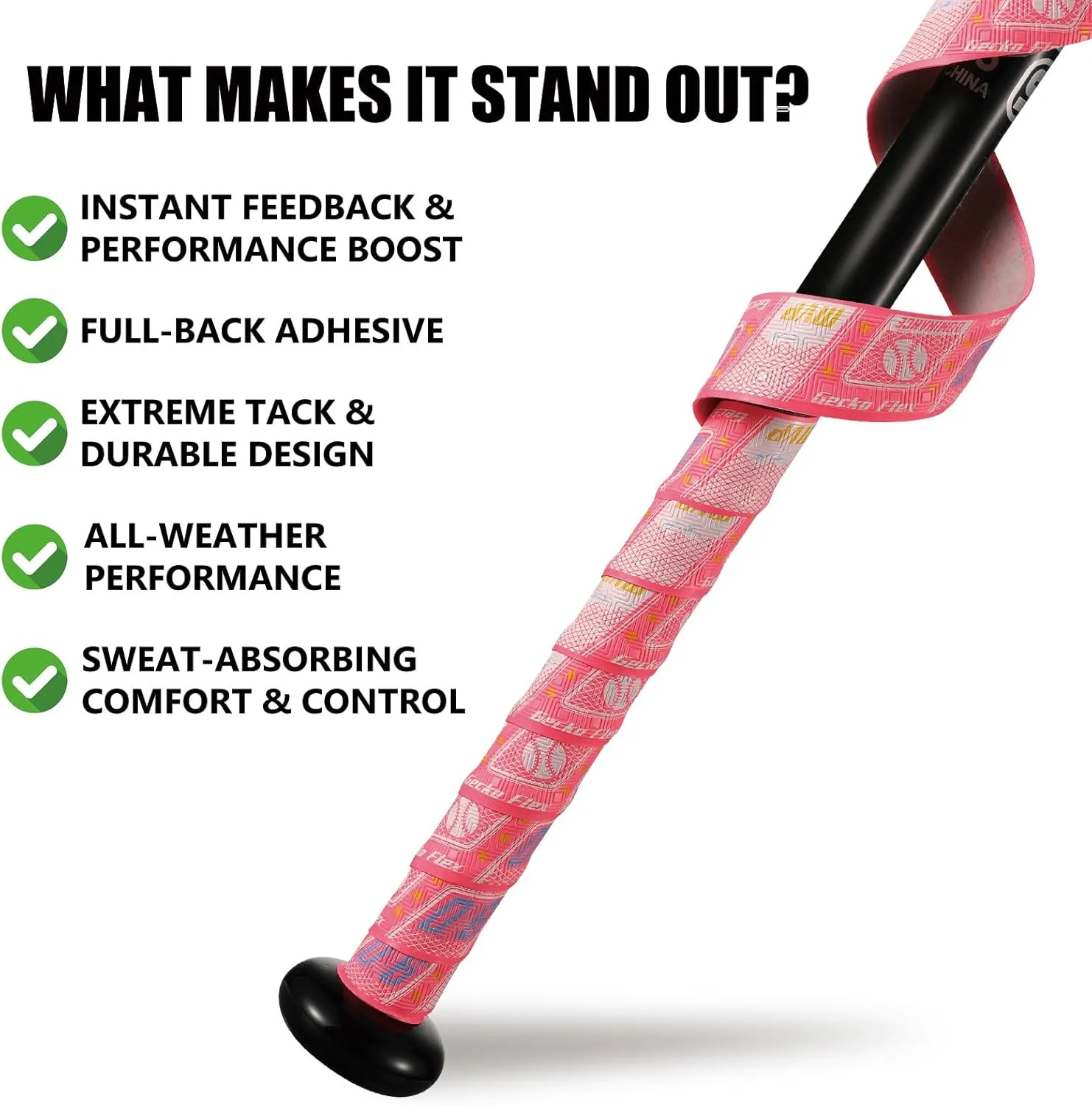 1.1mm Bat Grip Tape, Greek Key Double-Stamping Textured, Baseball & Softball Bat Tape for All-Weather Performance, Non-Slip, Precut for Easy Install