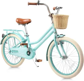 20 Inch Grils Bike with Basket, Kids Bike with Kickstand for Ages 5-12 Girls, Kids Bicycle with Suspension Fork, Dual-Disc Brake Steel Frame Bicycle for Girls