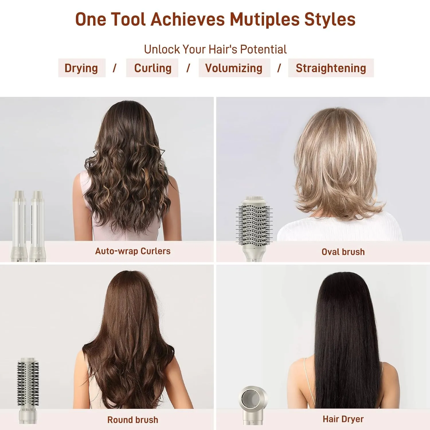 5-in-1 Hot Air Styler  110,000 RPM Brush Blow Dryer with Auto Wrap Curlers, Fast Drying, Frizz-Free, No Heat Damage  Curl, Straighten, & Add Volume for Salon-Quality Hair