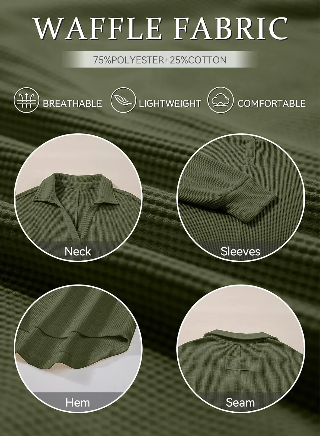 AlvaQ Womens Oversized Sweatshirt Loose V Neck Long Sleeve Lapel Collared Waffle Knit High Low Pullover Tops