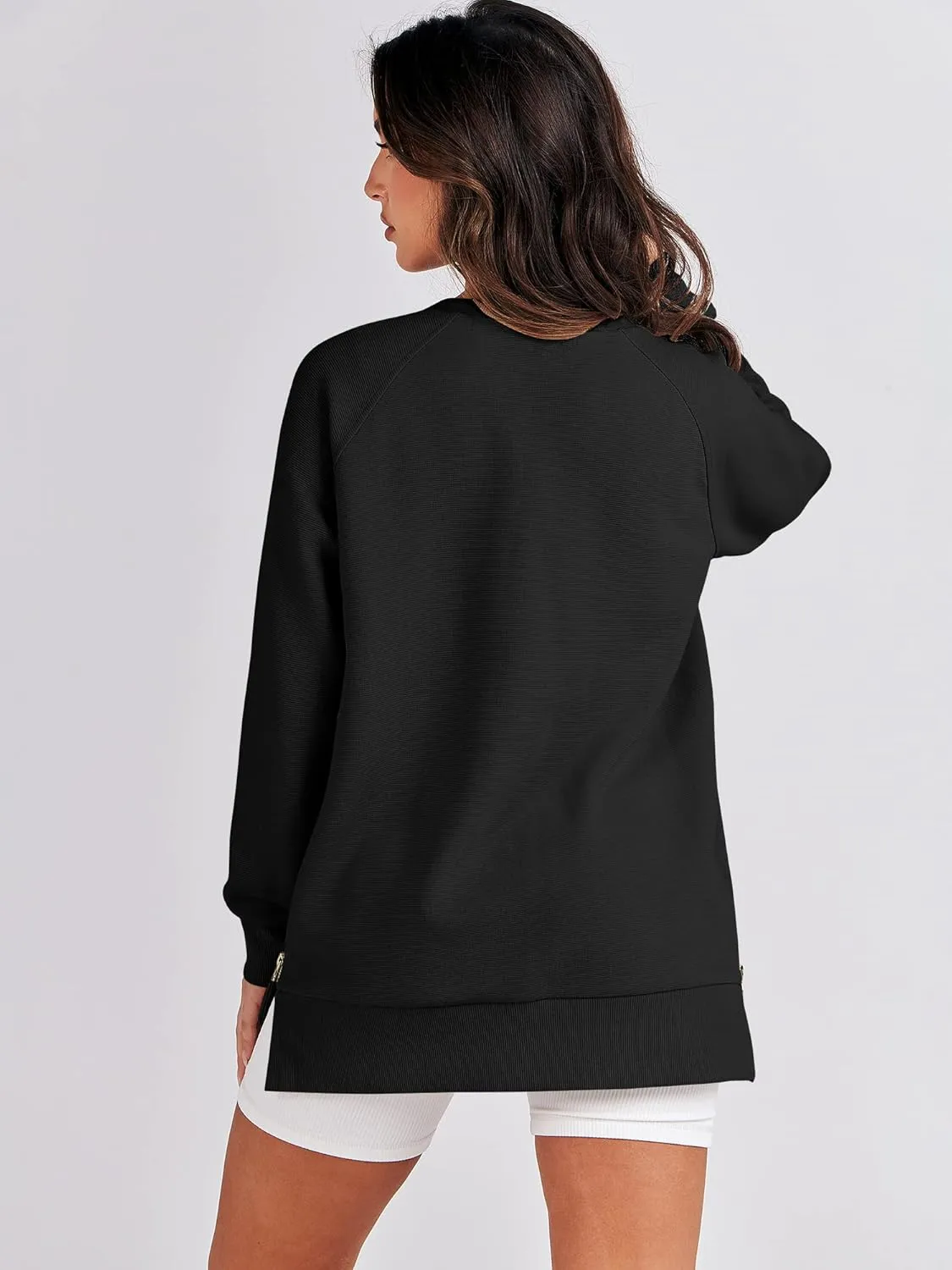 ANRABESS Women's Oversized Sweatshirts Crewneck Long Sleeve Tunic Pullover Shirts Side Zipper Hoodies 2025 Fall Clothes