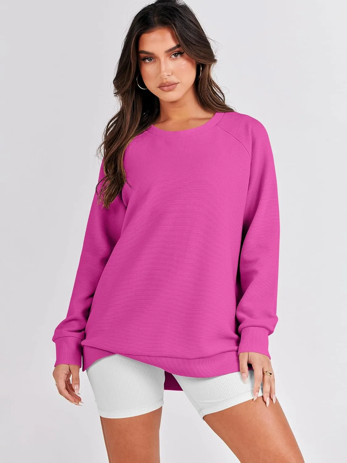 ANRABESS Women's Oversized Sweatshirts Crewneck Long Sleeve Tunic Pullover Shirts Side Zipper Hoodies 2025 Fall Clothes