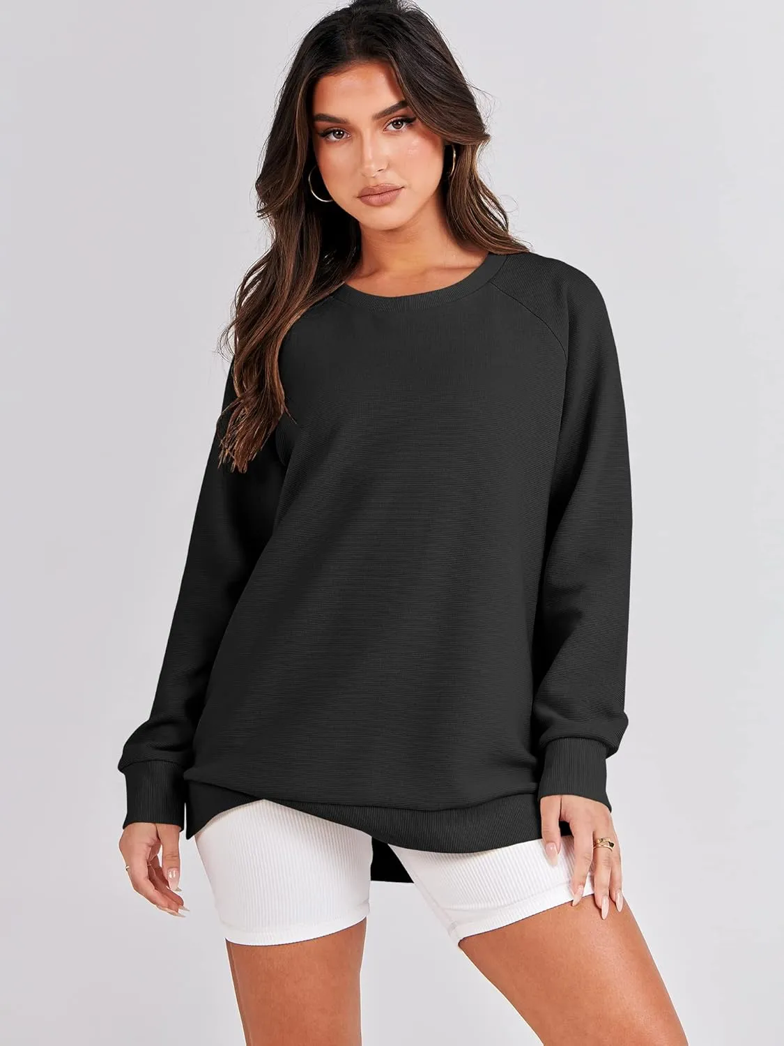 ANRABESS Women's Oversized Sweatshirts Crewneck Long Sleeve Tunic Pullover Shirts Side Zipper Hoodies 2025 Fall Clothes