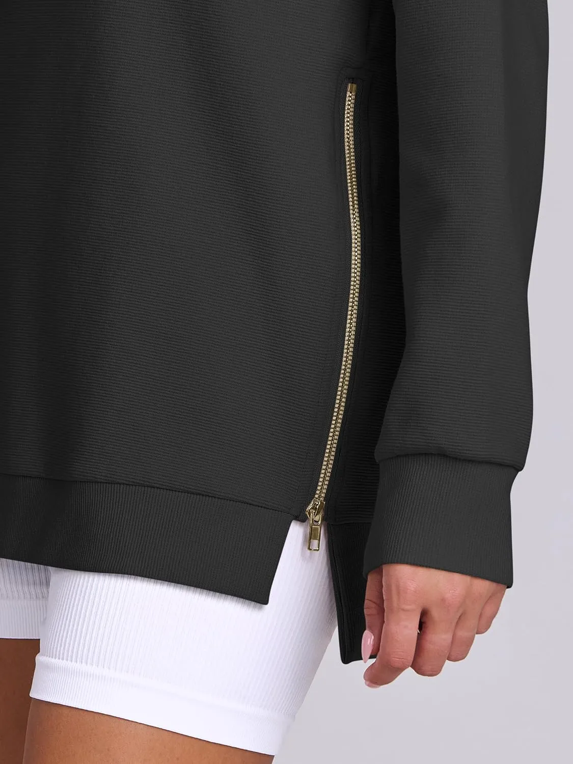 ANRABESS Women's Oversized Sweatshirts Crewneck Long Sleeve Tunic Pullover Shirts Side Zipper Hoodies 2025 Fall Clothes