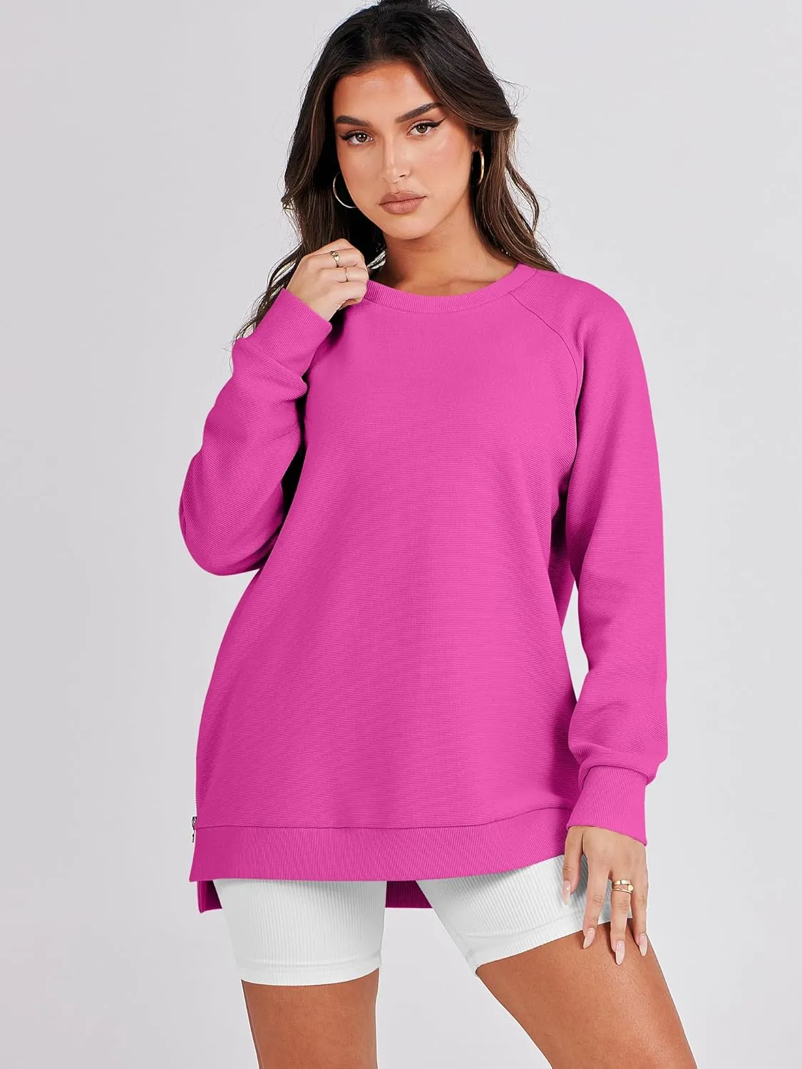 ANRABESS Women's Oversized Sweatshirts Crewneck Long Sleeve Tunic Pullover Shirts Side Zipper Hoodies 2025 Fall Clothes