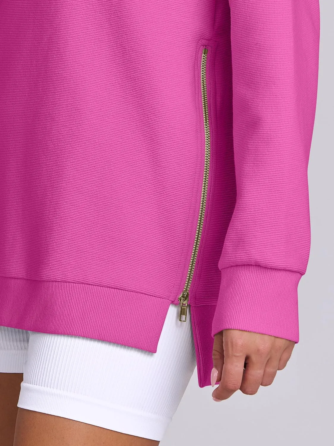 ANRABESS Women's Oversized Sweatshirts Crewneck Long Sleeve Tunic Pullover Shirts Side Zipper Hoodies 2025 Fall Clothes