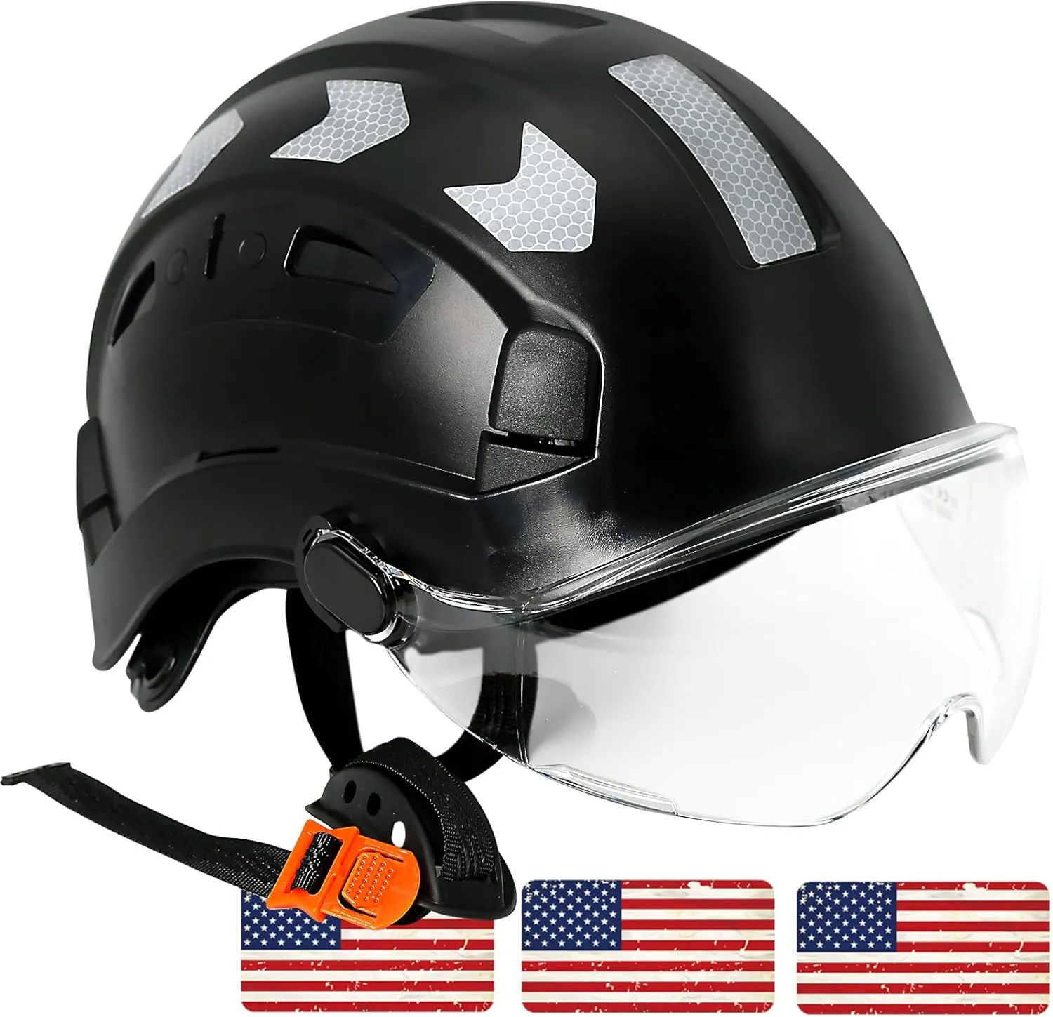 AOLAMEGS Construction Safety Hard Hat - ANSI Z89.1 Type  OSHA Approved Safety Helmets with Chin Straps Lightweight Reflective Vented ABS Hard Hats For Men Women Industrial Workwear 6-point Suspension