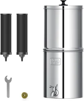 Aqua Crest Gravity Water Filter System, NSF/ANSI 42&372 Certified Black Carbon Filters, Reduce Lead and Up to 99% Chlorine, 2.25G, for Home, Camping, RVing, Off-Grid, Emergencies, AQ-TN-A