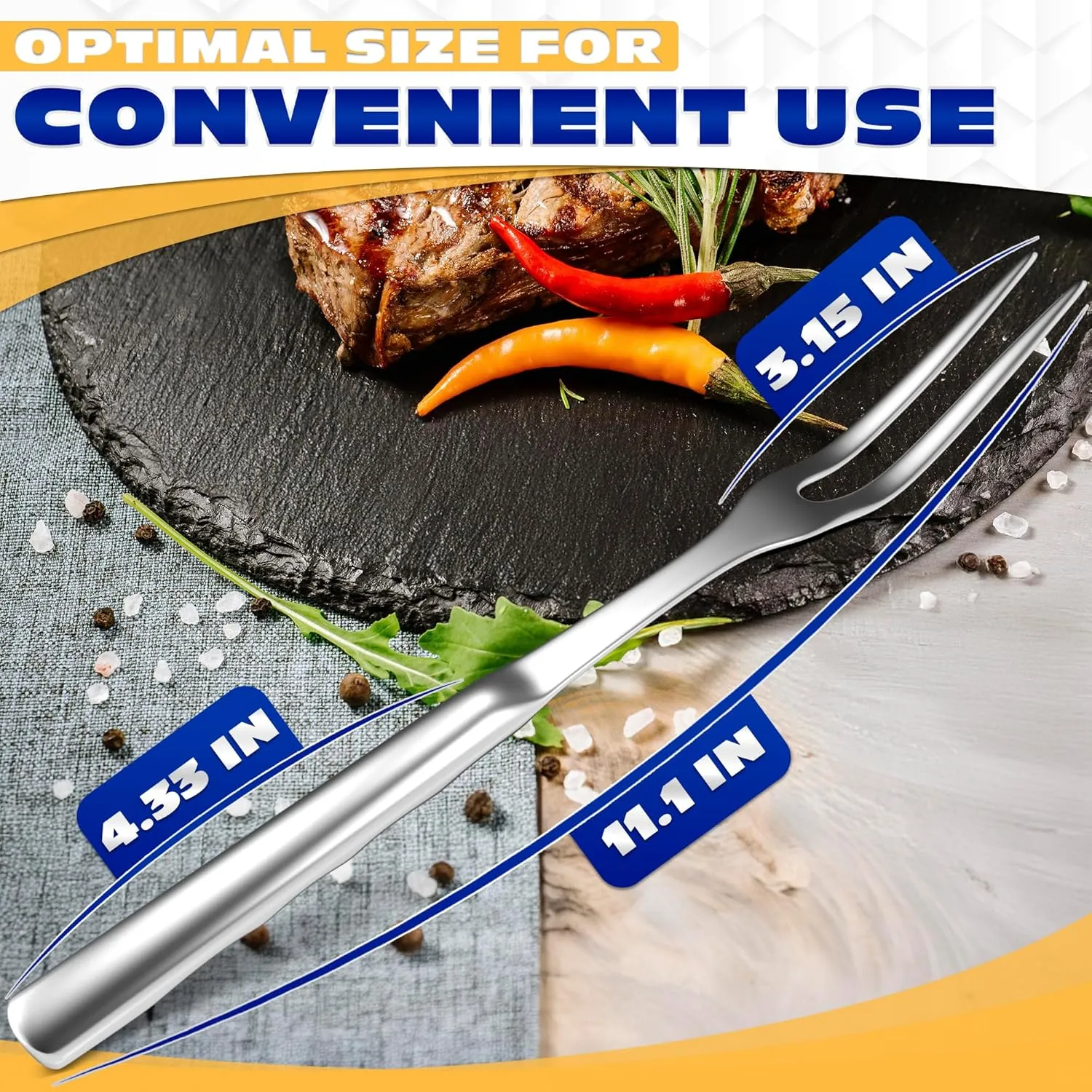 Carving Fork for Meat  11" Two-Prong Stainless Steel Meat Fork with Long Heat-Resistant Handle, Durable and Practical for Grilling, Cooking, and Serving - Classic BBQ Design
