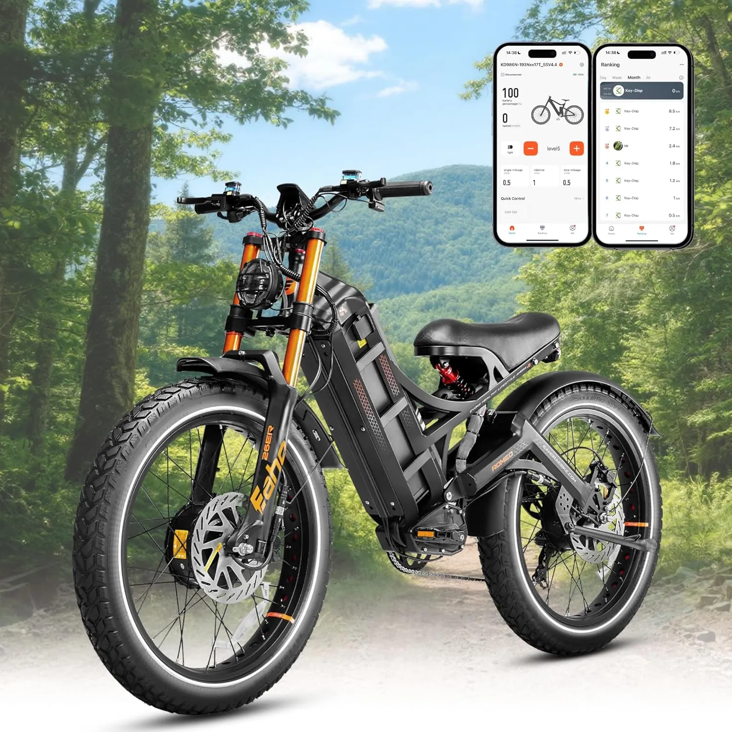 eAhora Romeo Pro 3 [2025 Latest] 50 Mph Electric Bike for Adults, 5000W Dual Motor Ebike, 60V 80Ah 250 Miles Long Range Electric Bike, 26*4.0 Fat Tire Air Full Suspension Off-Road E-Bike, UL2849