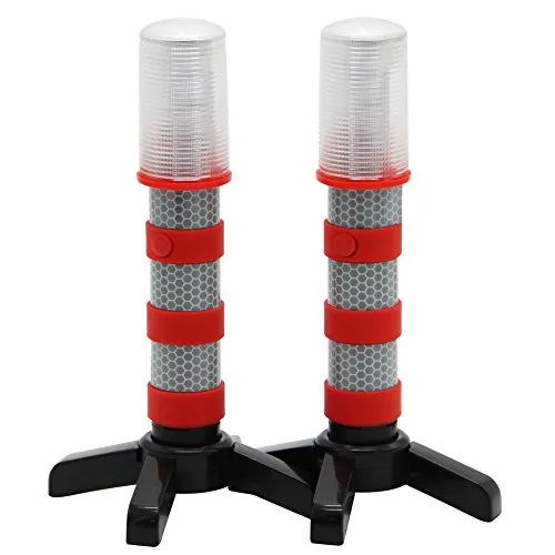 Emergency Roadside Flares Kit LED Safety Strobe Road Warning Light Highway Beacon Alert Flare with Magnetic Base, Detachable Stand, Solid Storage Case - 2 Pack