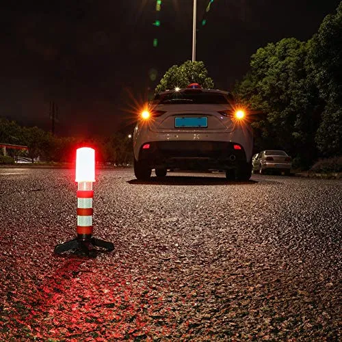Emergency Roadside Flares Kit LED Safety Strobe Road Warning Light Highway Beacon Alert Flare with Magnetic Base, Detachable Stand, Solid Storage Case - 2 Pack
