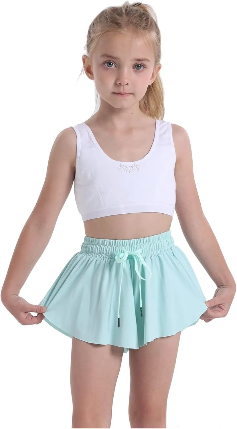 Flowy Butterfly Shorts for Girls 2-in-1 Athletic Running Skirt Shorts Cheer Tennis Dance Preppy with Spandex Liner