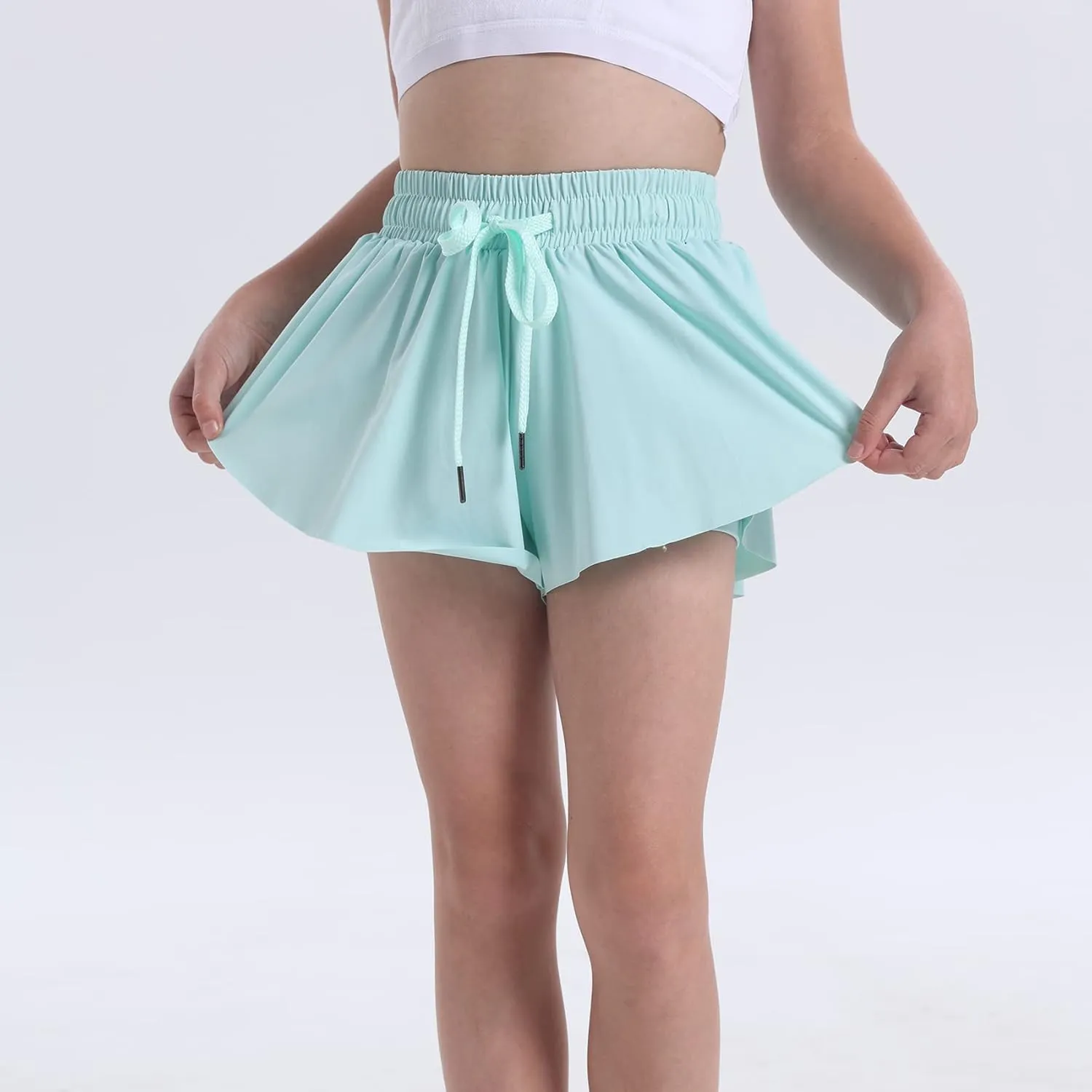 Flowy Butterfly Shorts for Girls 2-in-1 Athletic Running Skirt Shorts Cheer Tennis Dance Preppy with Spandex Liner
