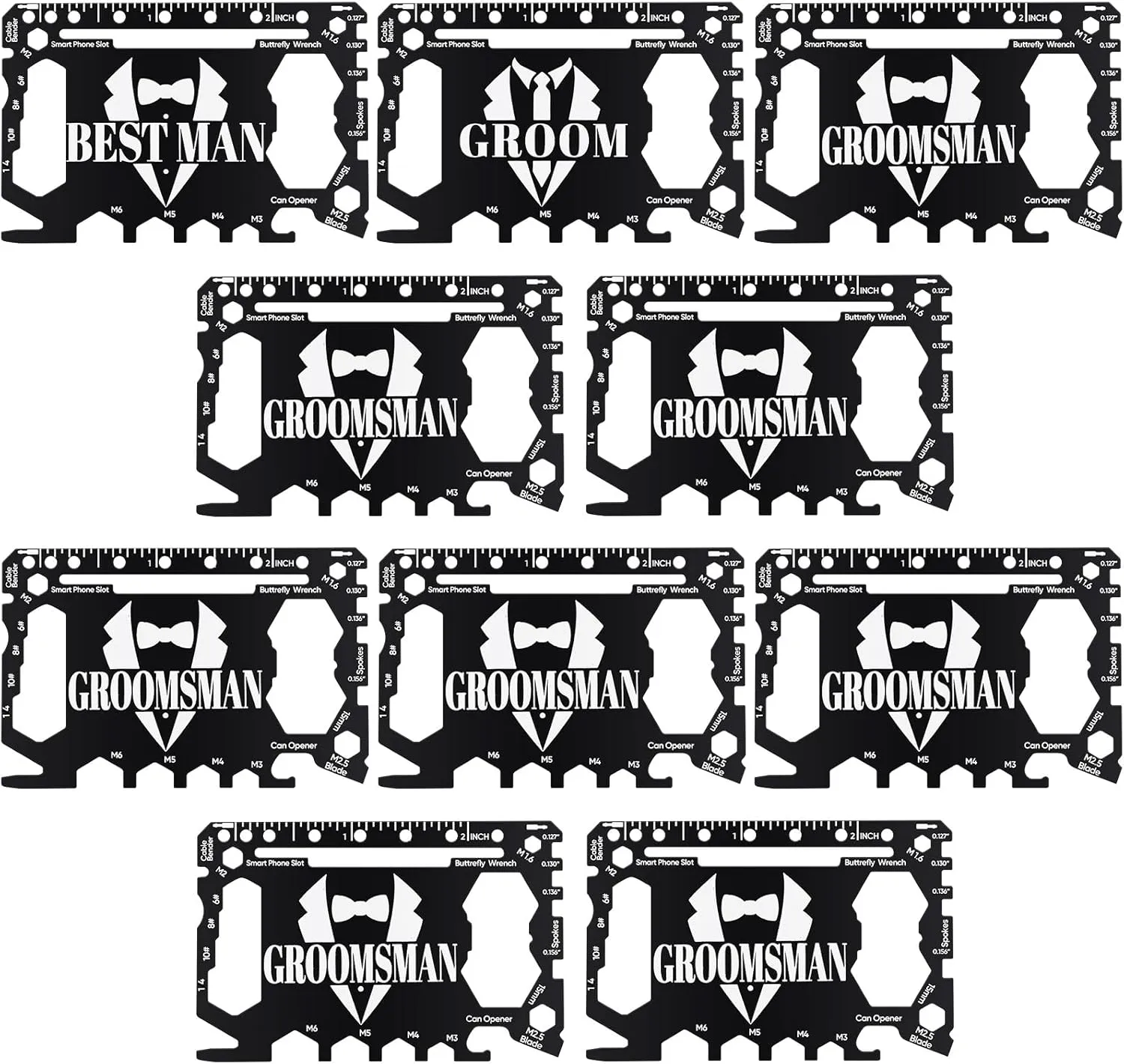Gisafai 10 Pcs Groomsmen Gift 46 in 1 Bottle Openers Credit Card Multitool Black Stainless Steel Multitool Card Gifts for Wedding Bachelor Party for Men Groom and Groomsmen