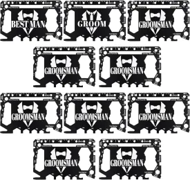 Gisafai 10 Pcs Groomsmen Gift 46 in 1 Bottle Openers Credit Card Multitool Black Stainless Steel Multitool Card Gifts for Wedding Bachelor Party for Men Groom and Groomsmen
