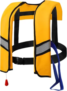 Inflatable Life Jackets for Adults, 150N Nylon Inflatable Life Vest with Reflective Strips & Whistle, Life Jackets Automatic Inflation for Adults (Yellow)