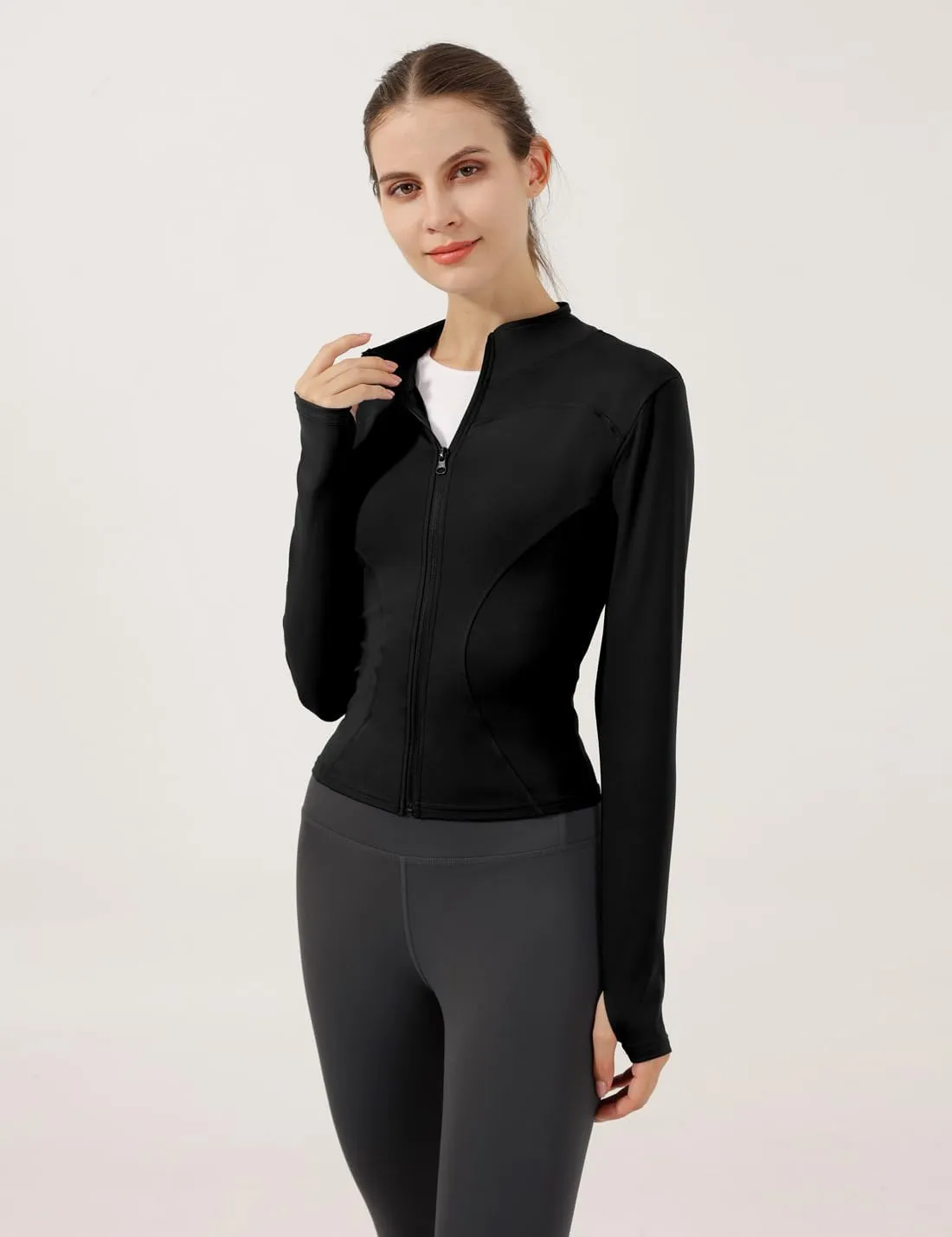 Locachy Women's Lightweight Stretchy Workout Full Zip Running Track Jacket with Thumb Holes