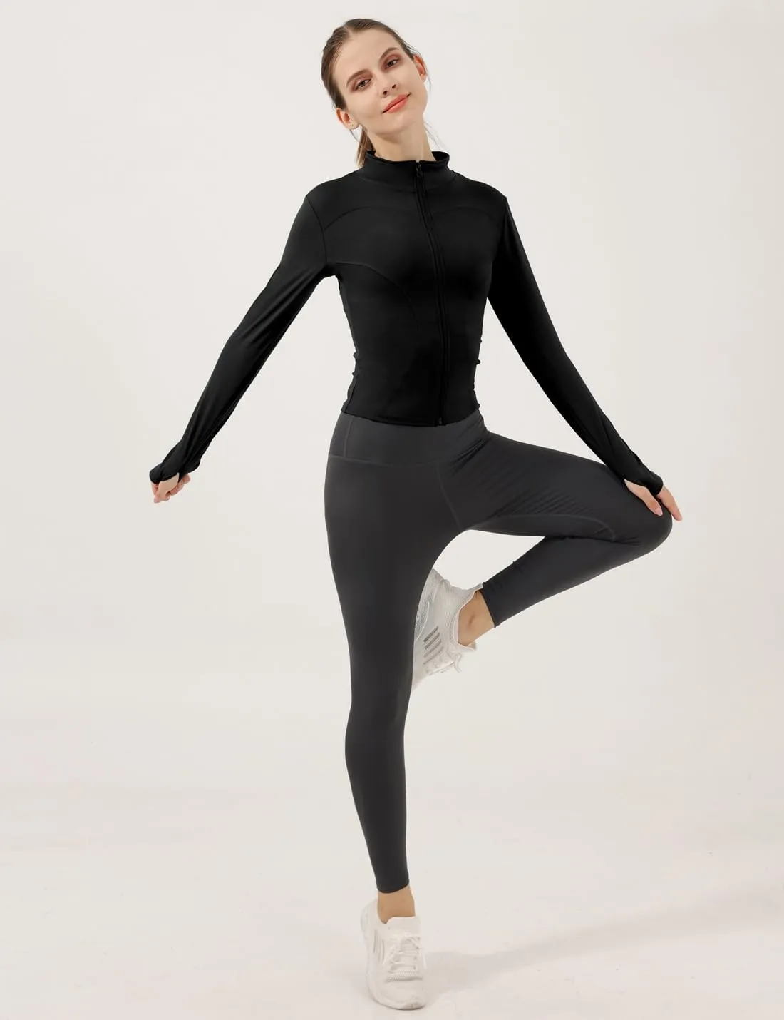 Locachy Women's Lightweight Stretchy Workout Full Zip Running Track Jacket with Thumb Holes
