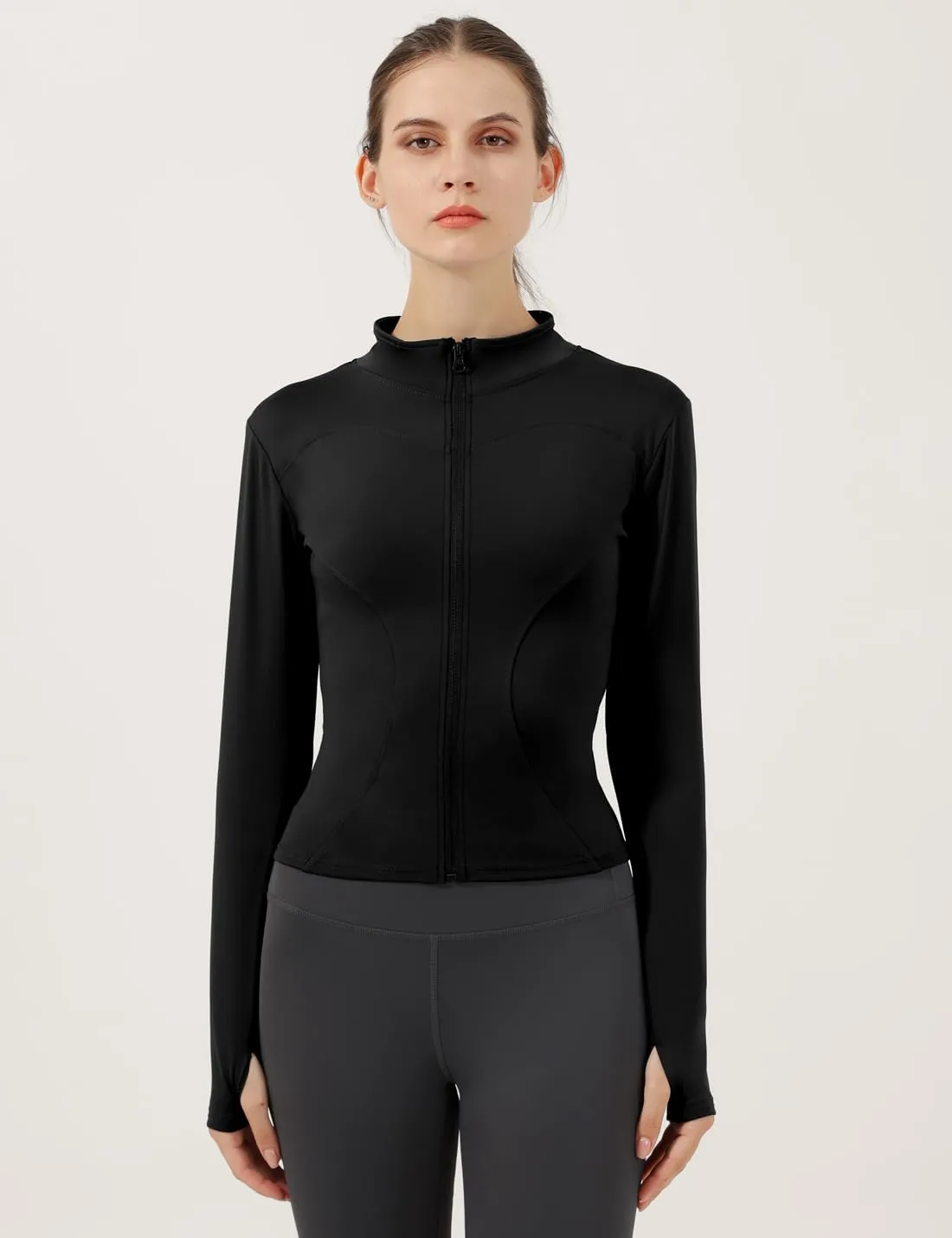 Locachy Women's Lightweight Stretchy Workout Full Zip Running Track Jacket with Thumb Holes