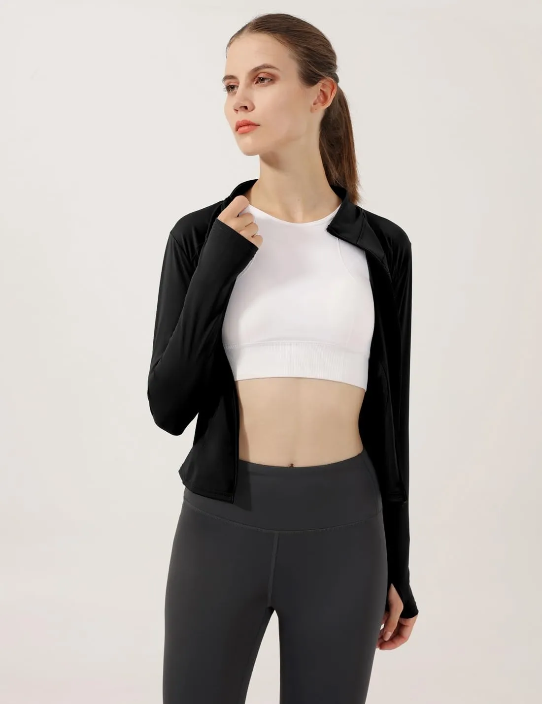 Locachy Women's Lightweight Stretchy Workout Full Zip Running Track Jacket with Thumb Holes