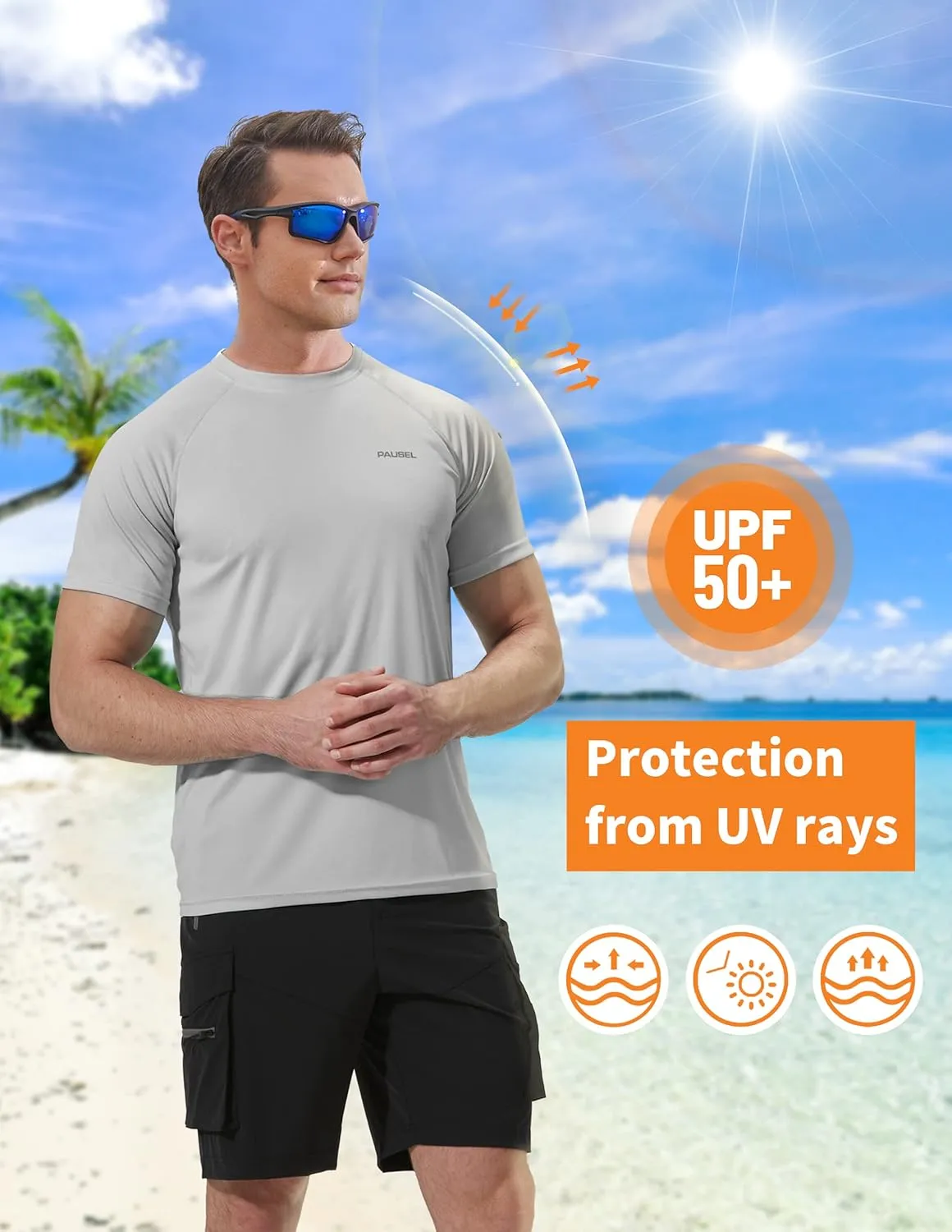 Men's Rash Guard Swim Shirts Short Sleeve UV Sun Protection Quick Dry UPF 50  SPF Fishing Beach Water Shirt