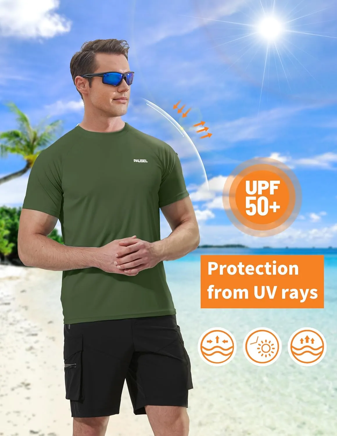 Men's Rash Guard Swim Shirts Short Sleeve UV Sun Protection Quick Dry UPF 50  SPF Fishing Beach Water Shirt