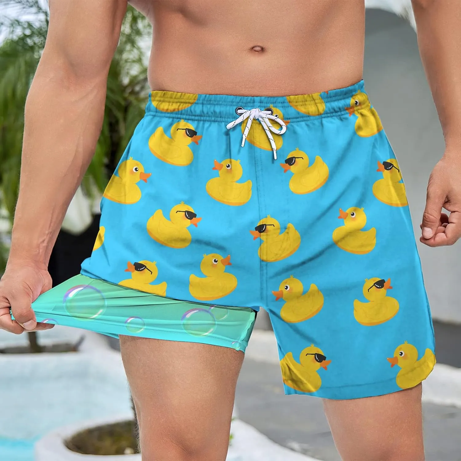 Mens Swim Trunks with Compression Liner 5 Inseam Quick Dry Swimwear Bathing Suit Swimming Board Shorts with 4 Pocket
