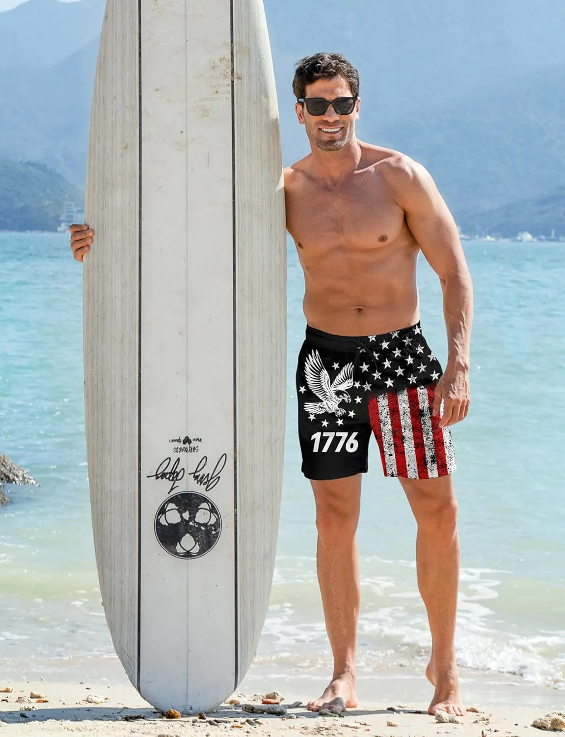 Mens Swim Trunks with Compression Liner 5.5" Inseam Quick Dry Swimsuit Shorts S-XXL
