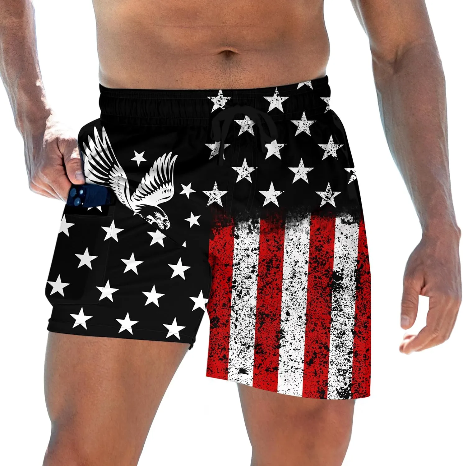 Mens Swim Trunks with Compression Liner 5.5" Inseam Quick Dry Swimsuit Shorts S-XXL