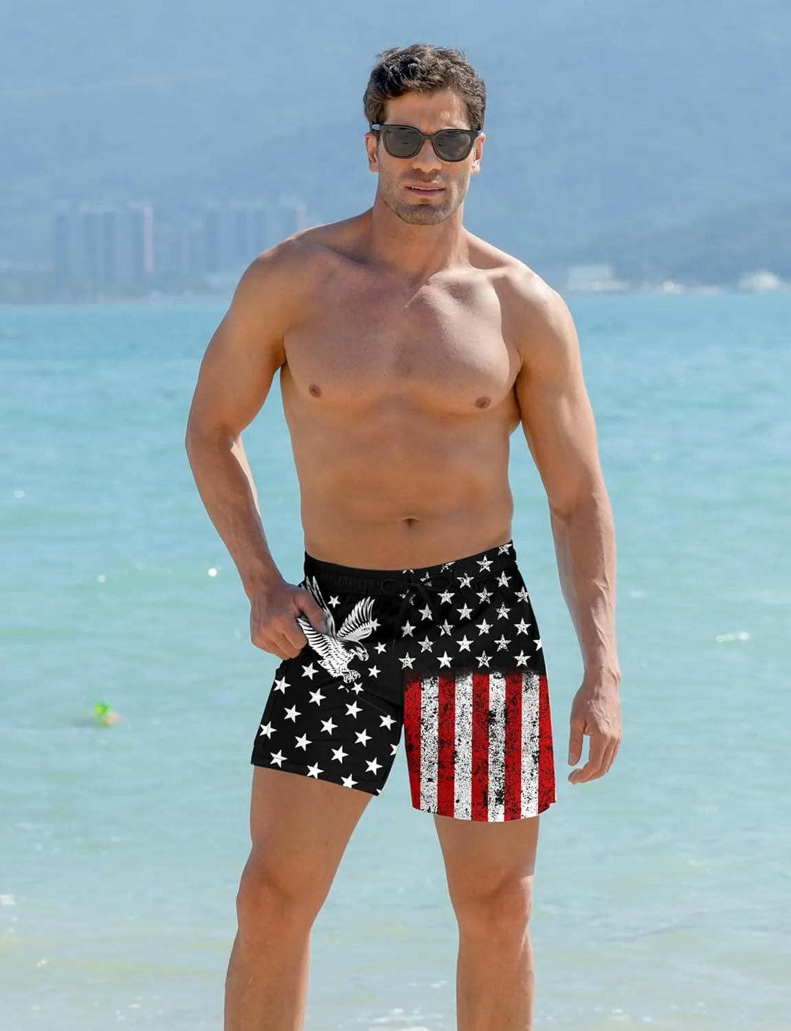 Mens Swim Trunks with Compression Liner 5.5" Inseam Quick Dry Swimsuit Shorts S-XXL