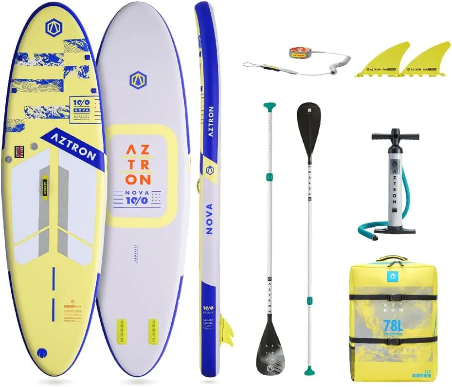NOVA 10'0" Inflatable Stand Up Paddle Board with Double Chamber Lite Safety Technology and Adjustable Paddle, Safety Leash and SUP Gear Bag