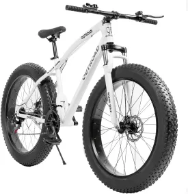 Outroad Fat Tire Mountain Bike with 26 inch Wheels, 21 Speed with High Carbon Steel Frame, Double Disc Brake and Front Suspension Anti-Slip Bikes