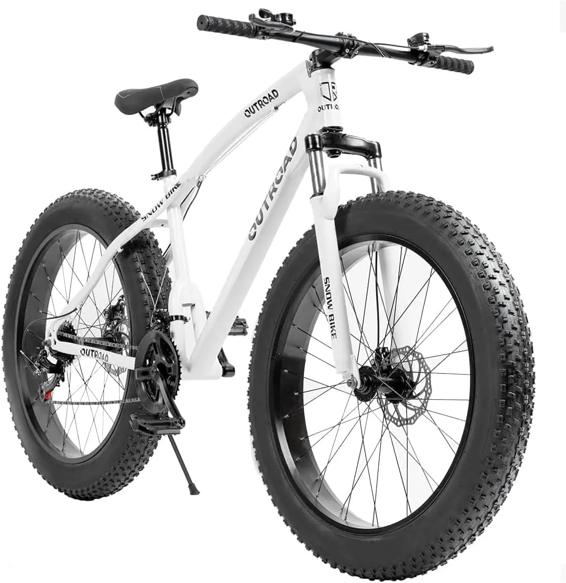 Outroad Fat Tire Mountain Bike with 26 inch Wheels, 21 Speed with High Carbon Steel Frame, Double Disc Brake and Front Suspension Anti-Slip Bikes