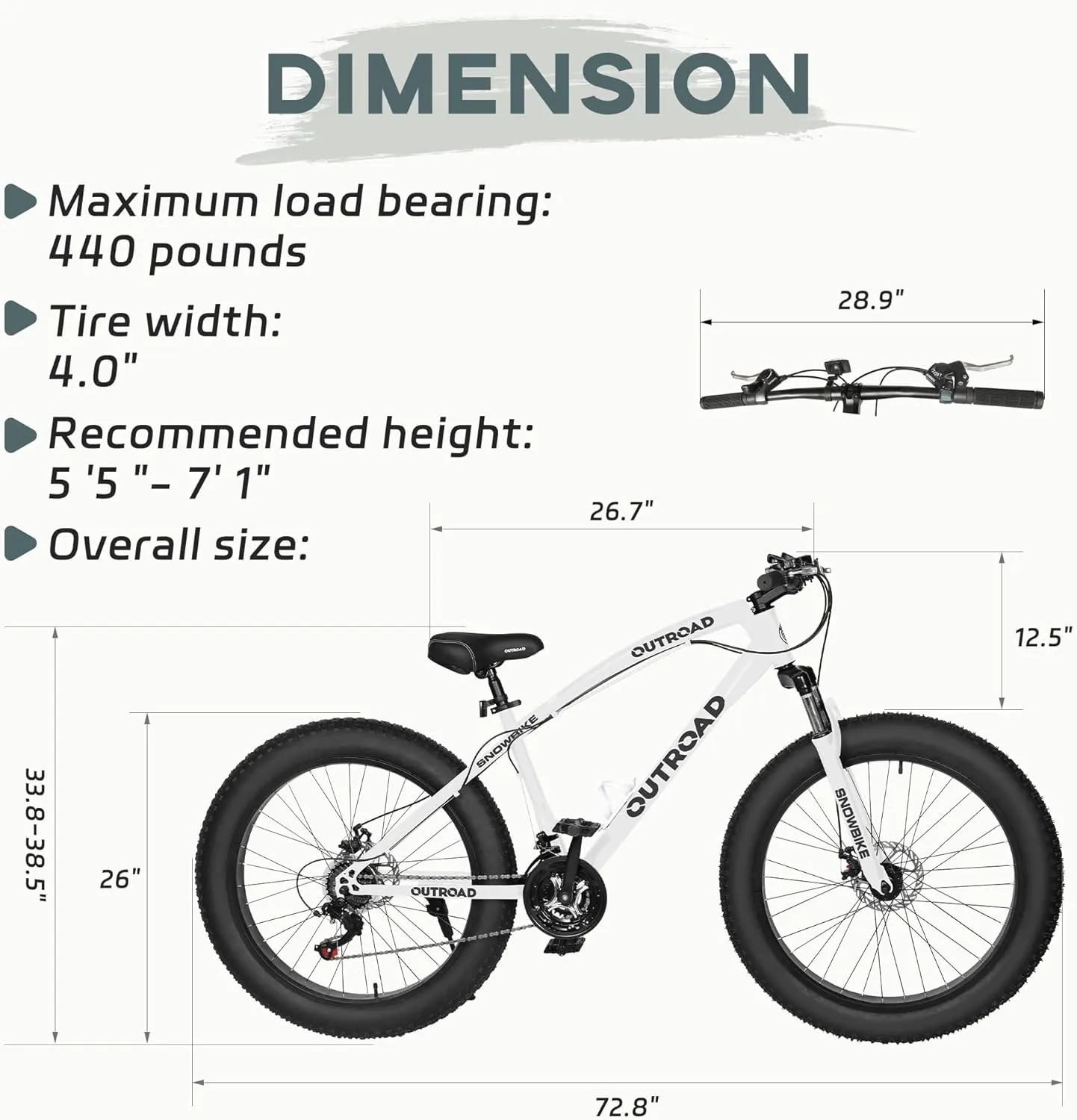 Outroad Fat Tire Mountain Bike with 26 inch Wheels, 21 Speed with High Carbon Steel Frame, Double Disc Brake and Front Suspension Anti-Slip Bikes