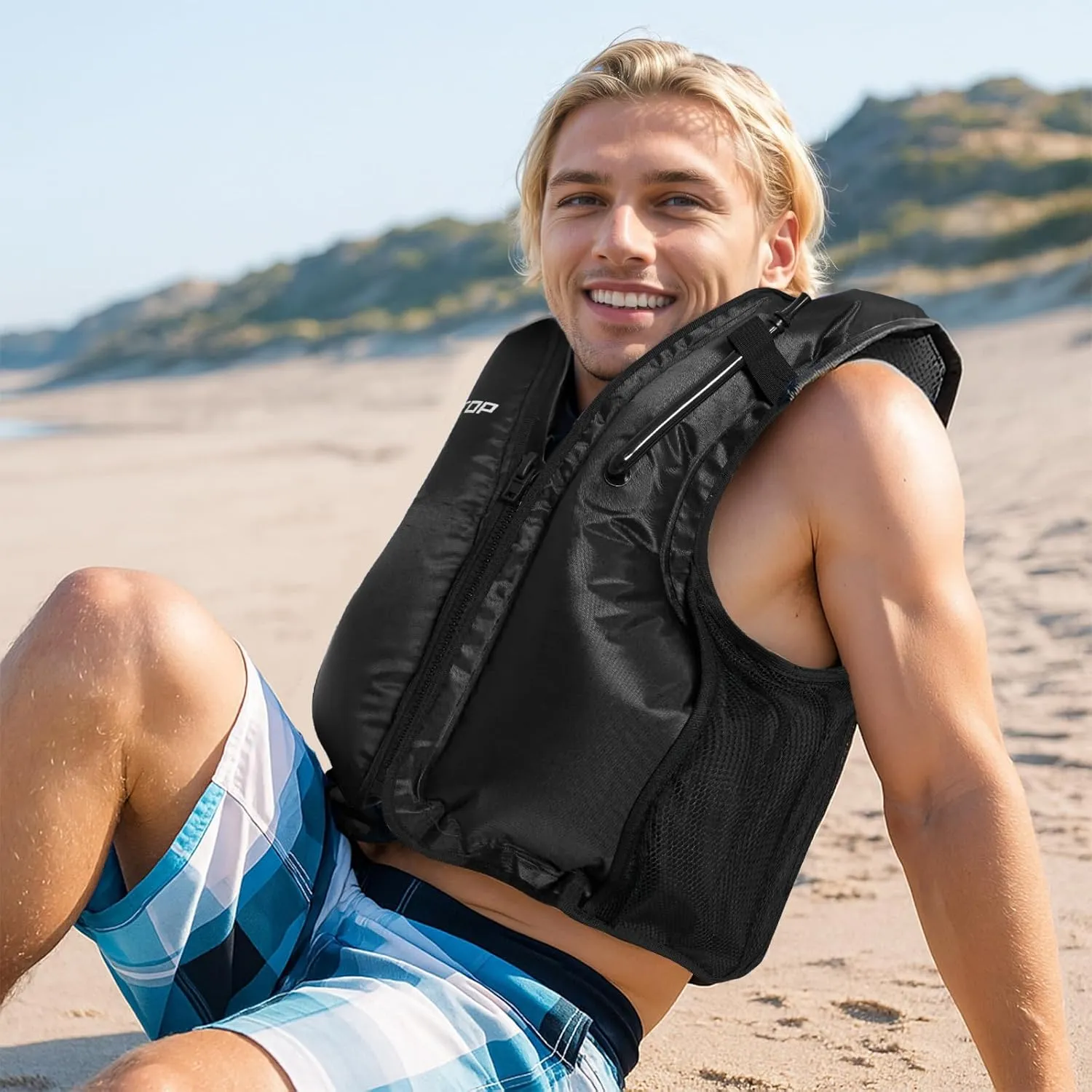 Owntop Inflatable Snorkel Vest for Adult Snorkeling Vests for Men Women Water Sport Swim Vest for Snorkeling, Kayaking, Swimming, Paddleboarding, Portable Swim Jacket with Pockets