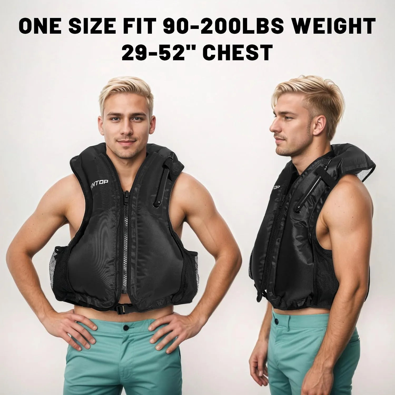 Owntop Inflatable Snorkel Vest for Adult Snorkeling Vests for Men Women Water Sport Swim Vest for Snorkeling, Kayaking, Swimming, Paddleboarding, Portable Swim Jacket with Pockets