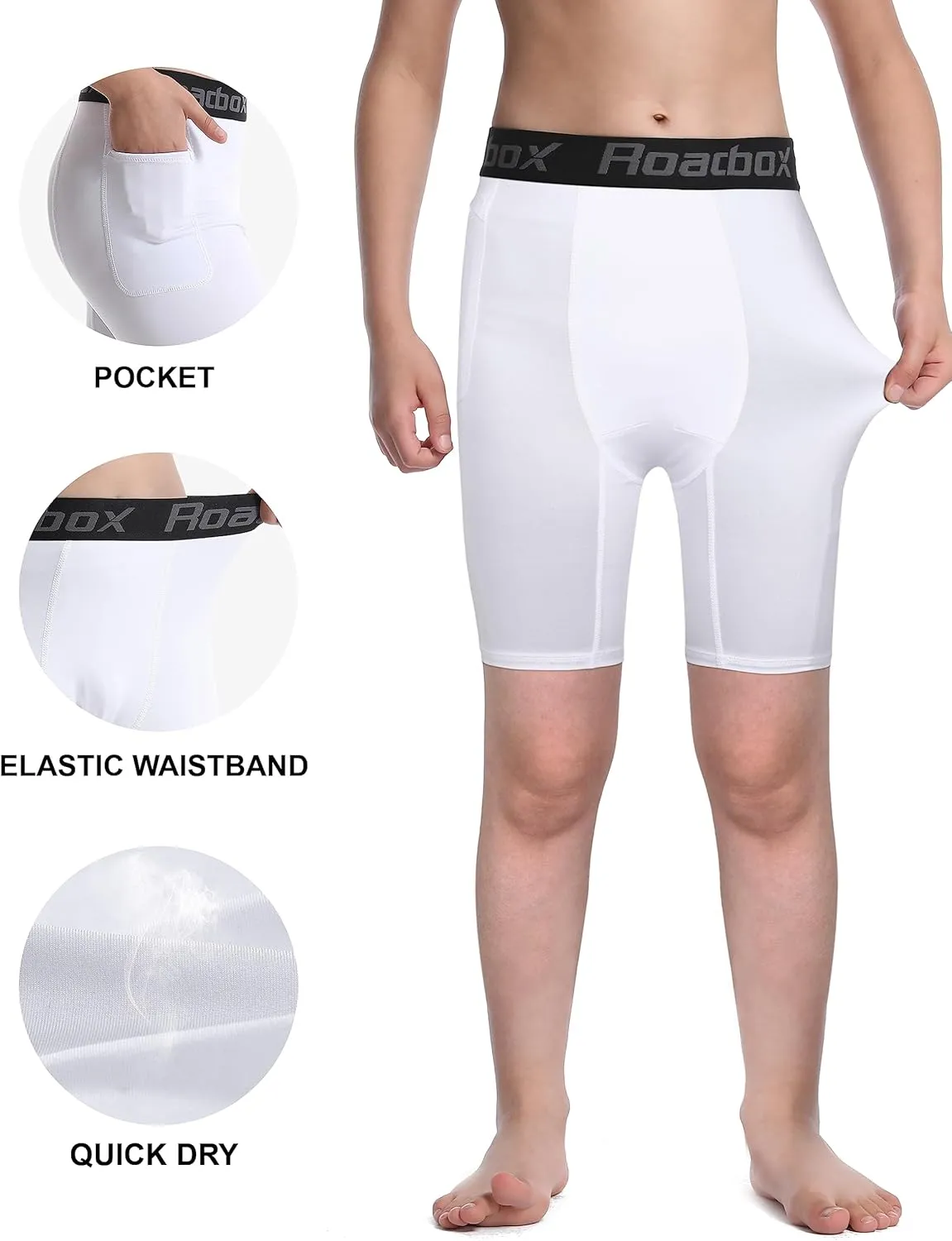 Roadbox Youth Boys Compression Shorts - Spandex Athletic Kids Running Compression Underwear for Basketball Baseball Soccer