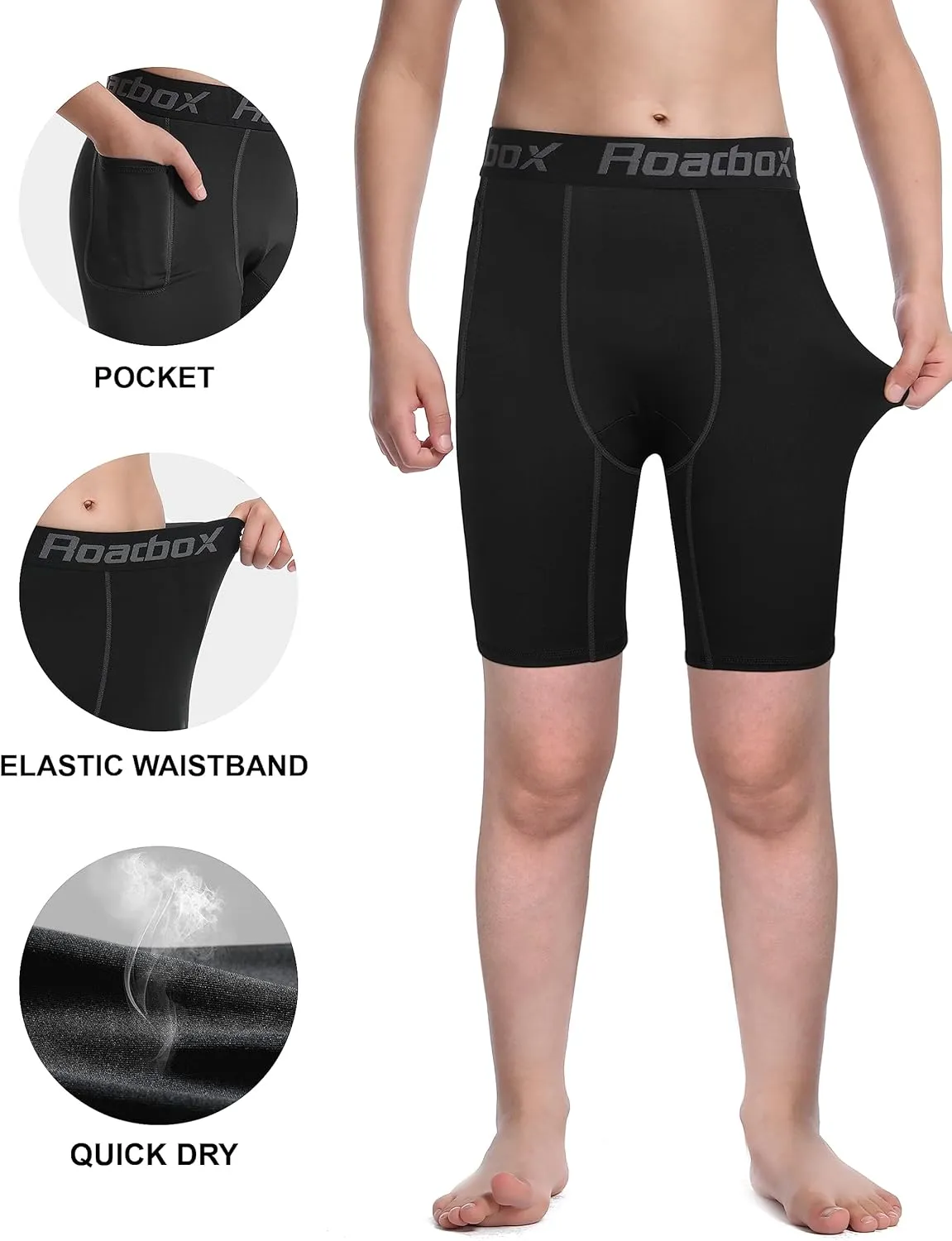 Roadbox Youth Boys Compression Shorts - Spandex Athletic Kids Running Compression Underwear for Basketball Baseball Soccer
