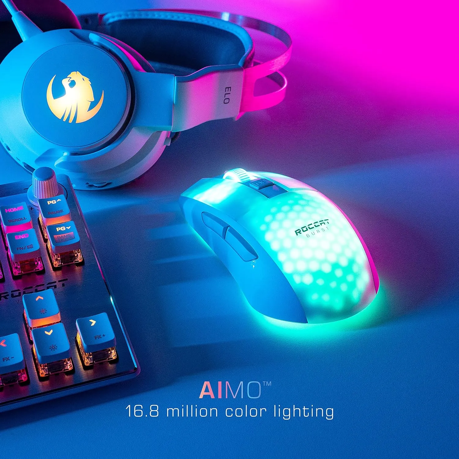 ROCCAT Burst Pro Air Lightweight Symmetrical Wireless RGB Gaming Mouse with 19K DPI Optical Owl-Eye Sensor, Optical Switches, Titan Wheel, 81-Gram Weight White