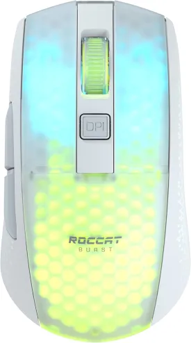 ROCCAT Burst Pro Air Lightweight Symmetrical Wireless RGB Gaming Mouse with 19K DPI Optical Owl-Eye Sensor, Optical Switches, Titan Wheel, 81-Gram Weight White