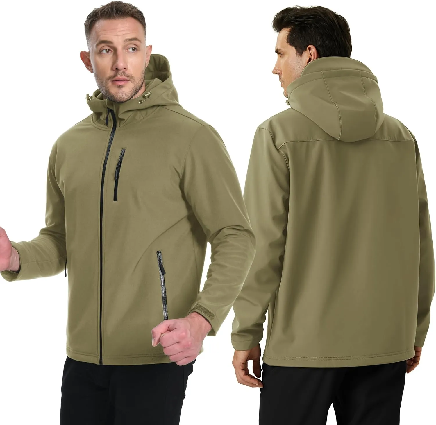 TACVASEN Men's Hooded Softshell Jacket Lightweight Waterproof Fleece Lined Windbreaker Rain Jacket Winter Outdoor Hiking