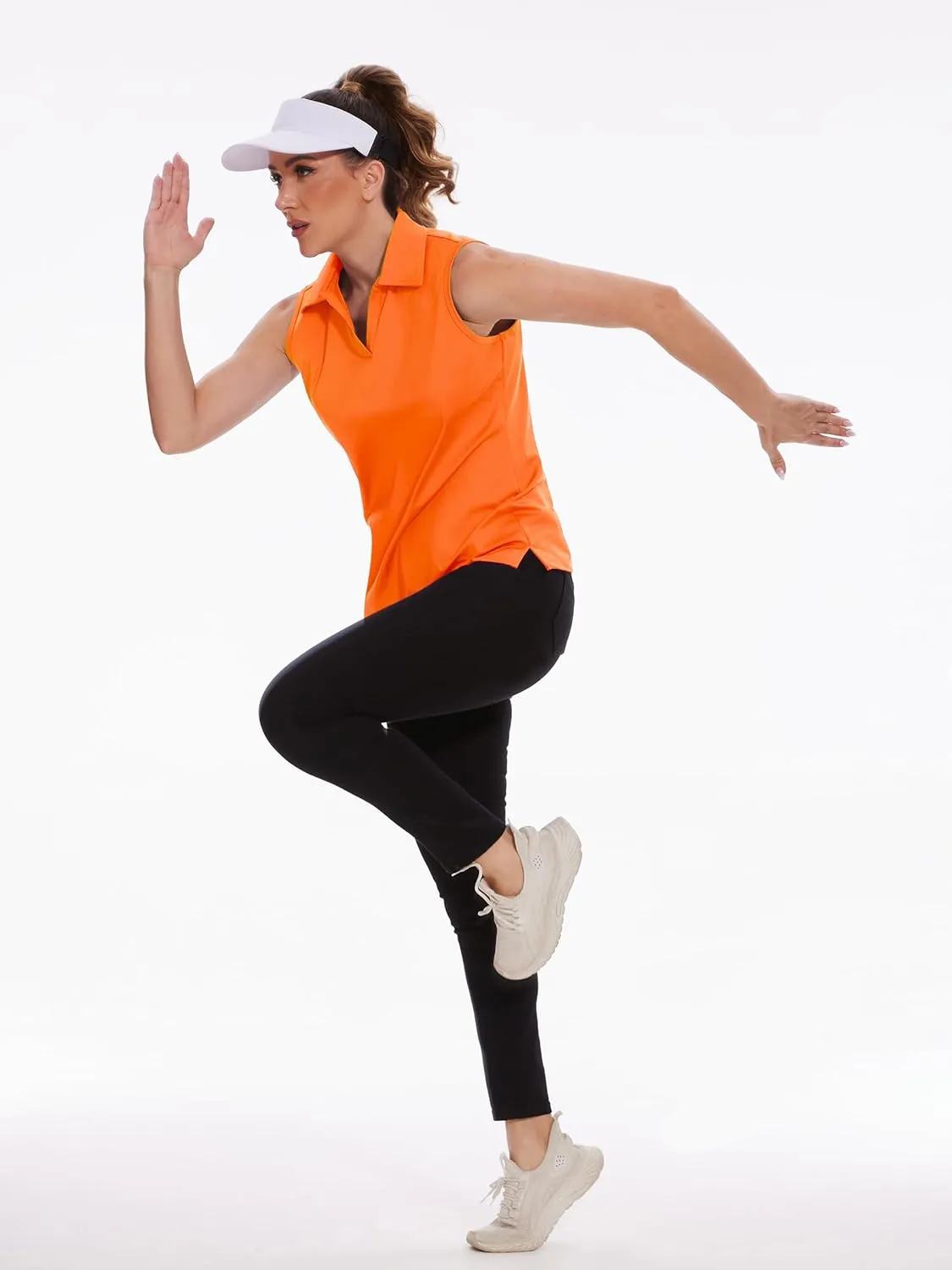 TACVASEN Womens Golf Shirt Sleeveless UPF 50  Polo Shirts Collared Tennis Tops V Neck Athletic Workout Tank Quick Dry