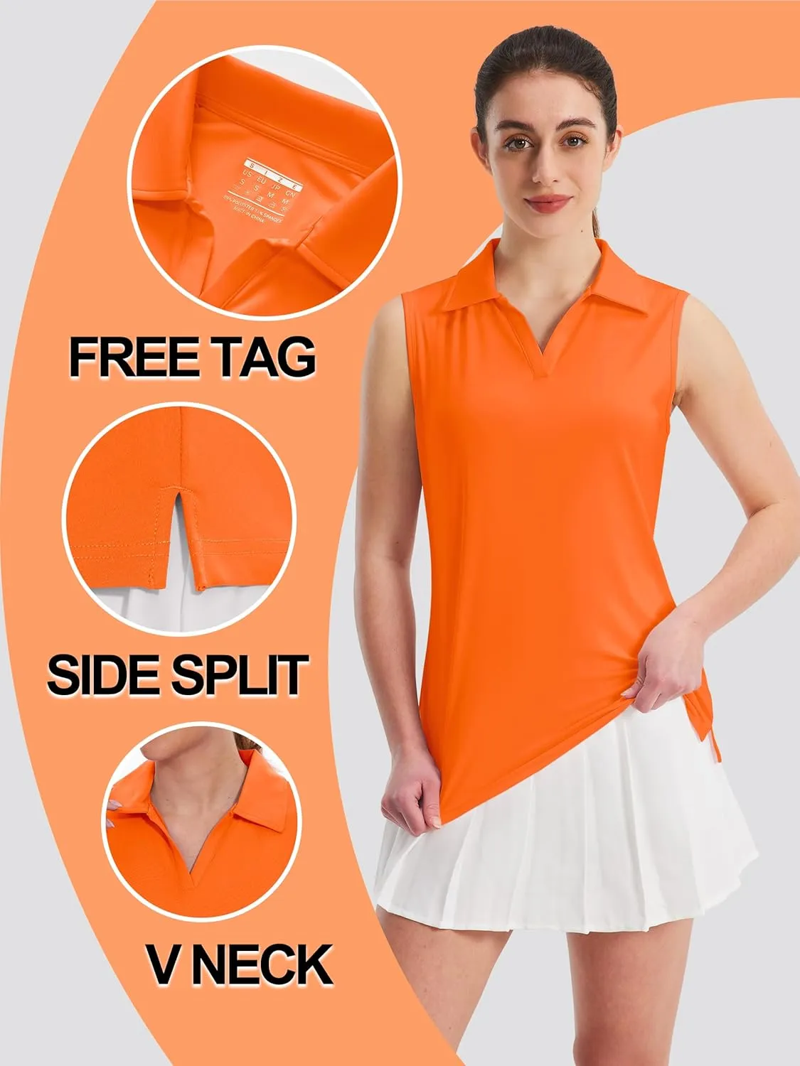 TACVASEN Womens Golf Shirt Sleeveless UPF 50  Polo Shirts Collared Tennis Tops V Neck Athletic Workout Tank Quick Dry