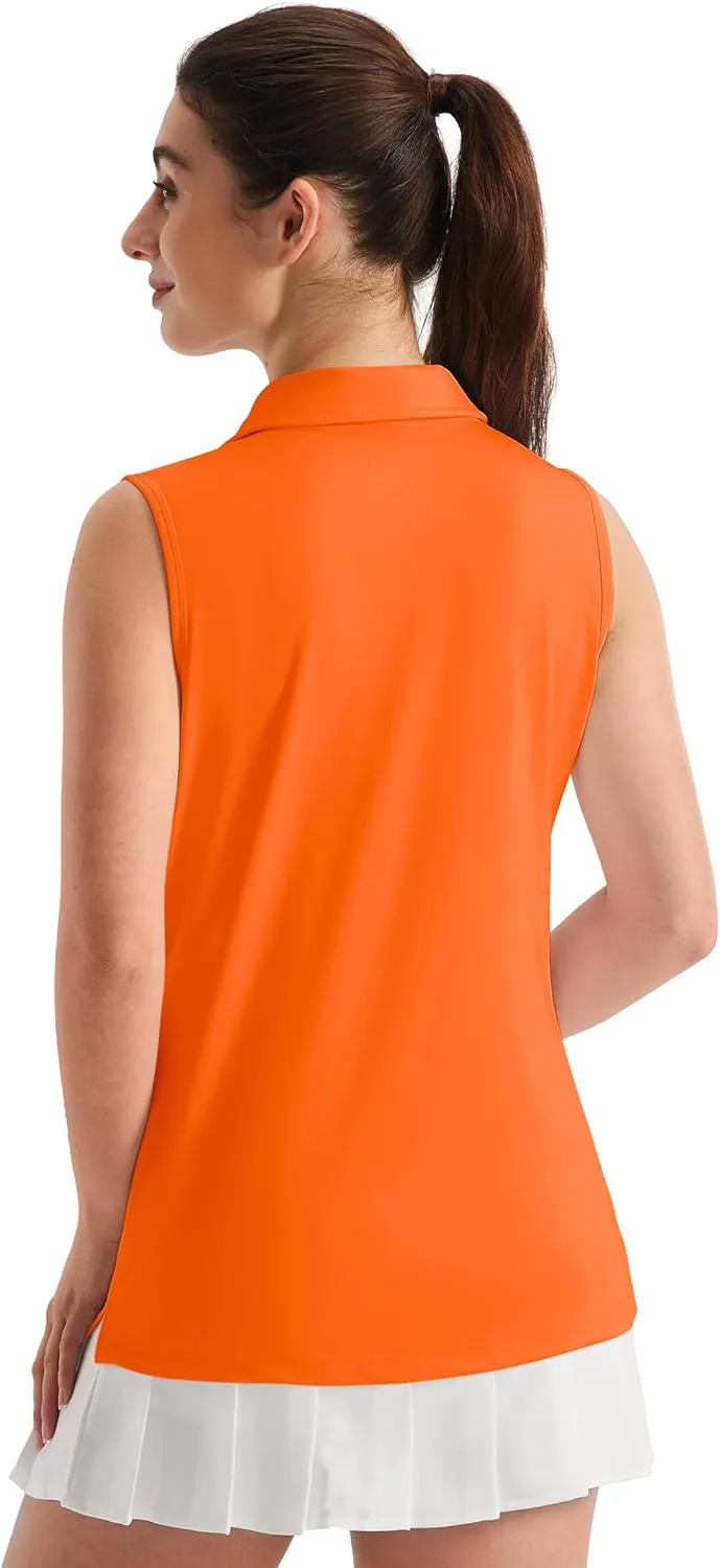 TACVASEN Womens Golf Shirt Sleeveless UPF 50  Polo Shirts Collared Tennis Tops V Neck Athletic Workout Tank Quick Dry