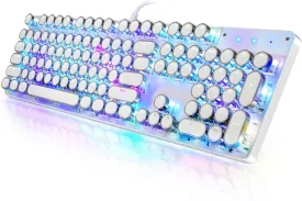 Typewriter Style Mechanical Gaming Keyboard RGB Backlit Wired with Blue Switch Retro Round Keycap 104 Keys Keyboard (White 104 Keys RGB)