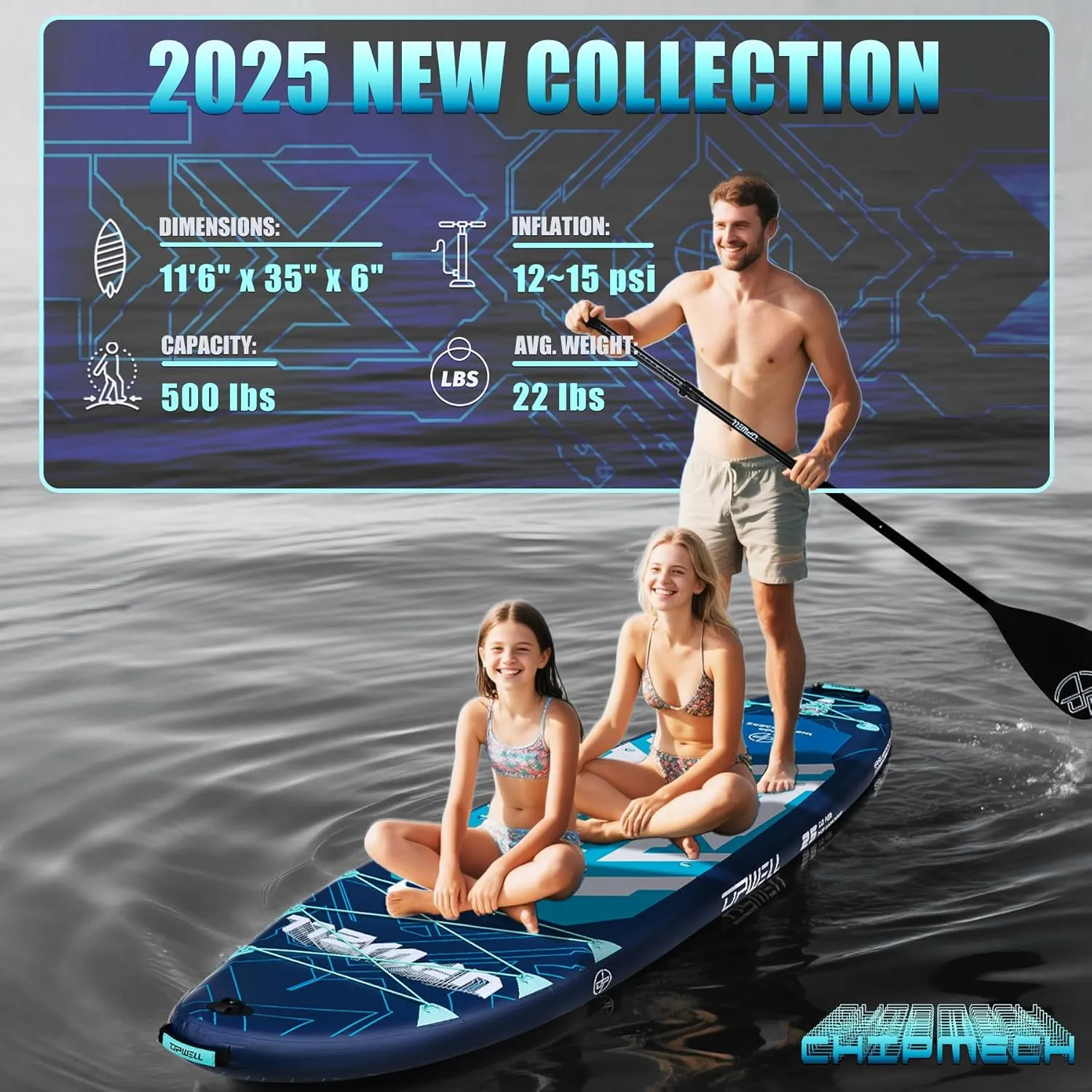 UPWELL 11'6"35" Extra Wide Inflatable Paddle Board, Stand Up Paddle Board for Youth & Adults, Stable Design, Premium SUP Accessories, 120L Backpack, 10L Dry Bag, Paddle, Leash, Hand Pump, US Fins