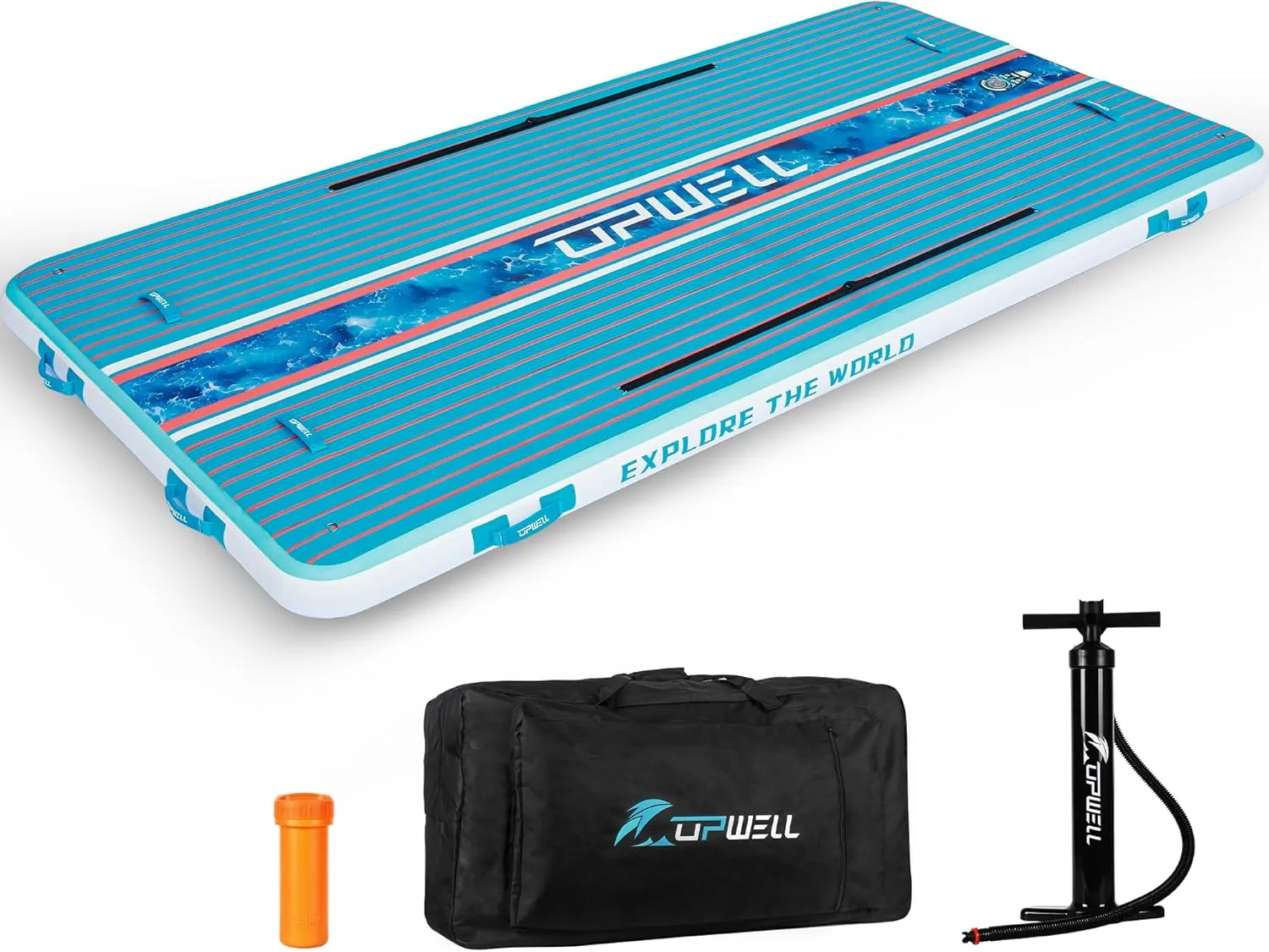 UPWELL 12 x 6 FT Inflatable Dock Platform for Lake, Inflatable Floating Dock Inflatable Dock Platform Floating Island Raft with None-Slip Surface, Air Pump, Carry Bag for Lake Ocean