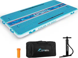 UPWELL 12 x 6 FT Inflatable Dock Platform for Lake, Inflatable Floating Dock Inflatable Dock Platform Floating Island Raft with None-Slip Surface, Air Pump, Carry Bag for Lake Ocean