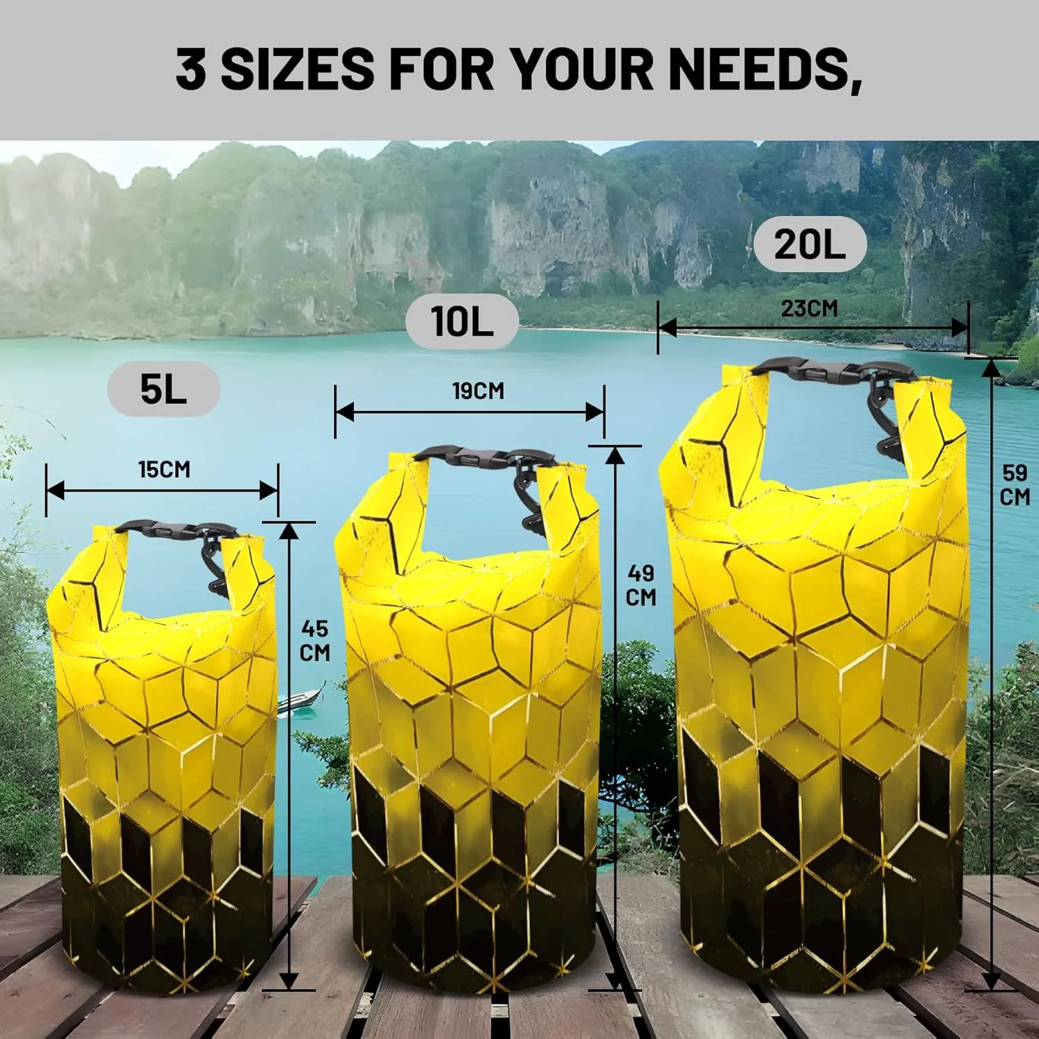 Waterproof Dry Bag,Roll Top Geometric Ombre Small Waterproof Backpack 5L/10L/20L Floating and Lightweight Bags for Kayaking, Boating, Fishing, Swimming and Camping